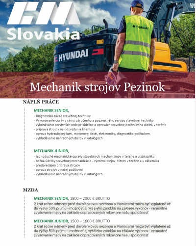 Mechanik stavenbných strojov Pezinok Senior alebo Junior
